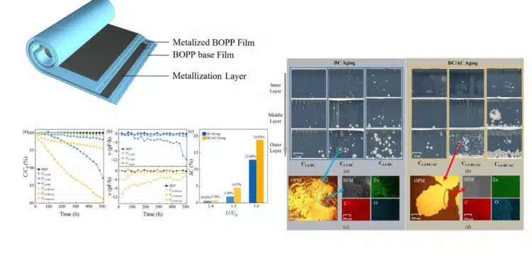 Failure Mechanism of Metallized Film Capacitors under DC Field Superimposed AC Harmonic